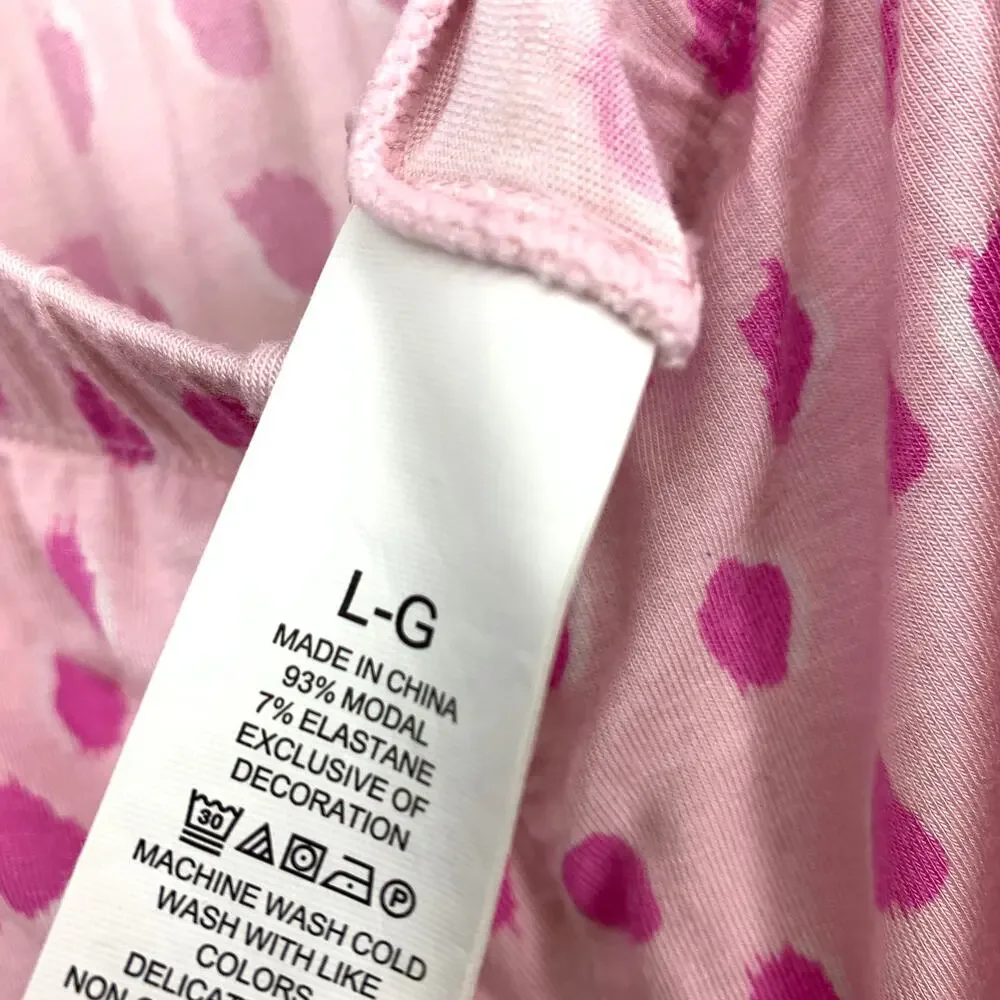 Kate Spade Pajama Set Womens Size L Pink Animal Print Spots Novelty Print *FLAW